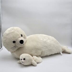 Goffa Beige Mother Seal & Baby Seal Pup Large Plush Stuffed‎ Animal 28" Long